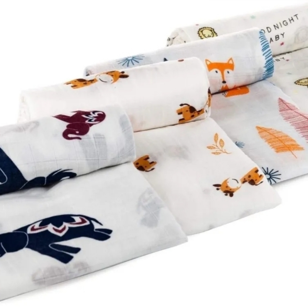 Baby Bamboo Muslin Swaddle Blanket, Elephants, 47"x47" blanket , stroller cover - Picture 4 of 5